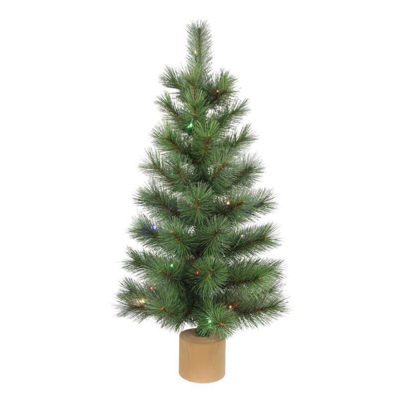 9096338 3 ft. Slim LED Table Top with Wood Base Color Changing Christmas Tree - 50 Count
