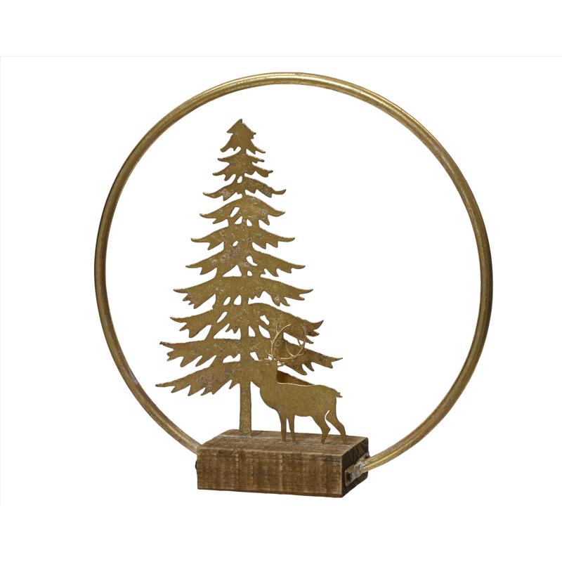 9096617 11 in. Gold Tree with Deer Table Decor, Gold - Pack of 10