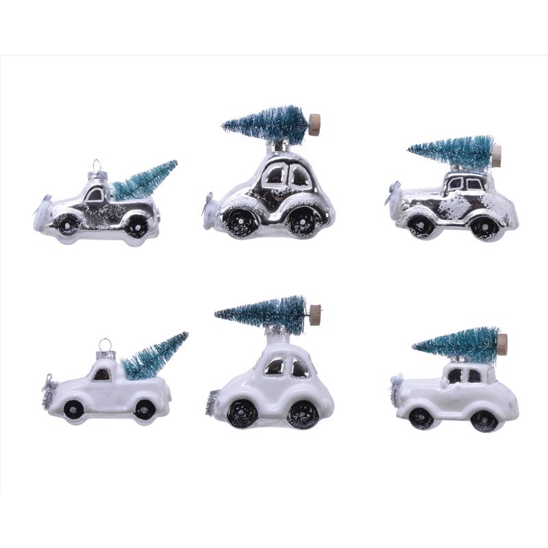 9096632 4 in. Car with Tree Ornament, White & Blue - Pack of 48