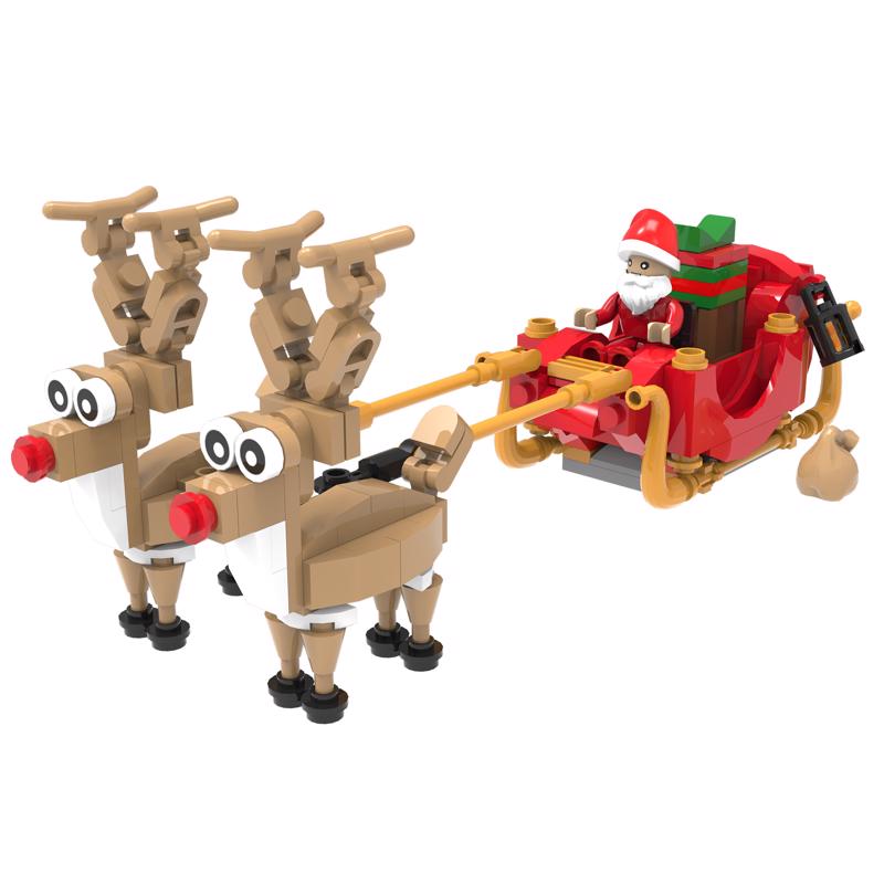 9100604 Santa Sleigh & Reindeer Block Set, Multi Color - 210 Piece