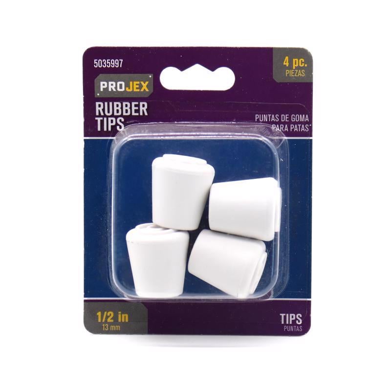 5035997 0.5 in. Round Rubber Leg Tip, White - Pack of 4