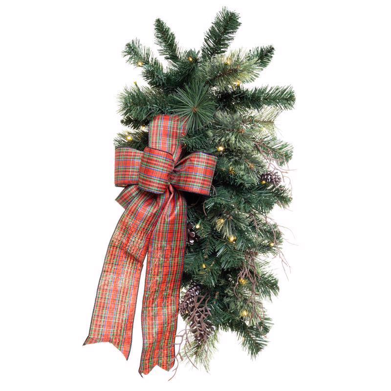 Picture of Celebrations 9096332 12 in. D x 2 ft. L LED Prelit Twig Pine Bow Teardrop Wreath&#44; Multi Color- Pack of 6