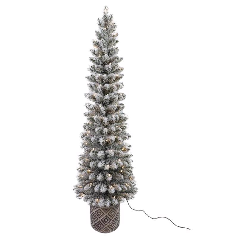 9096335 5 ft. Slim LED Flocked Diamond Potted Color Changing Entrance Tree - 100 Count