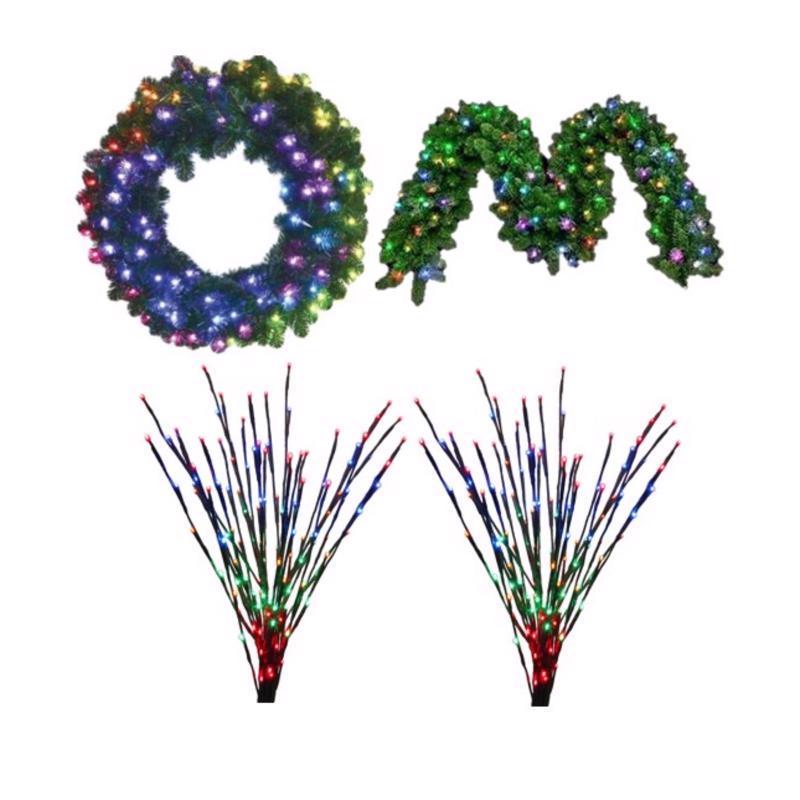 Picture of Celebrations 9097048 Platinum Brilliant LED Prelit Entryway Kit Wreath&#44; RGBW