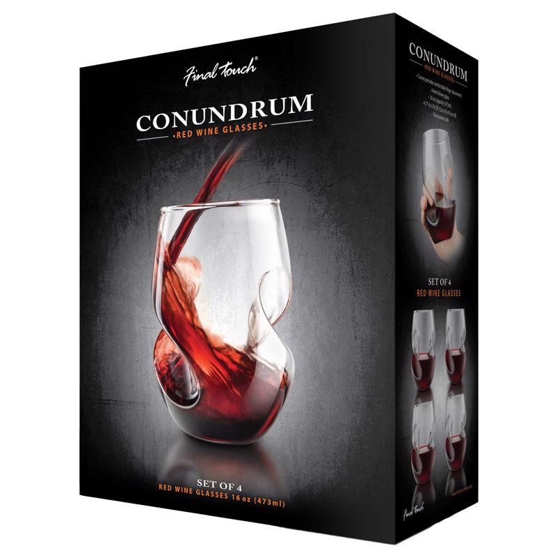 Picture of Final Touch 6082549 16 oz Glass Conundrum Red Wine Glass Set, Clear