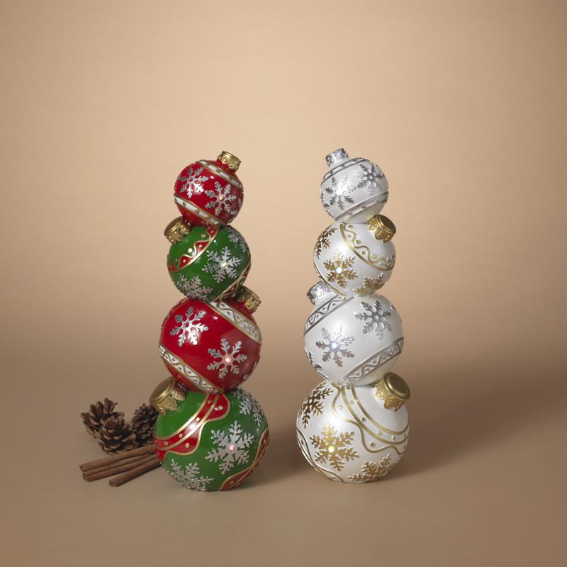 Gerson 9096213 16 in. Lighted Stacking Christmas Ornaments - Assorted - Pack of 2