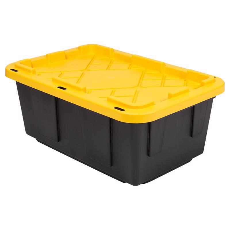 6076385 15 gal Snap Lock Storage Box Stackable, Black & Yellow - Pack of 4