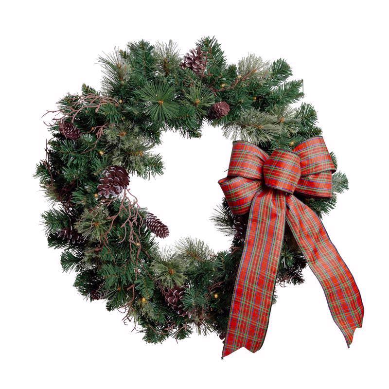 Picture of Celebrations 9096329 30 in. D LED Prelit Twig Pine Bow Wreath&#44; Multi Color- Pack of 4