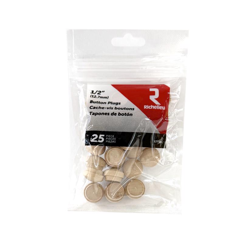 5059225 0.5 x 0.63 in. Round Birch Button Plug, Natural - 25 per Pack - Pack of 5