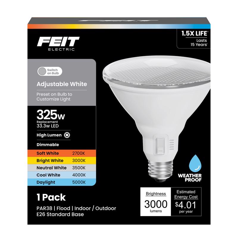 Feit Electric 33.3W 3000 Lumens E26 Base PAR38 Adjustable LED Bulb White - 3018777