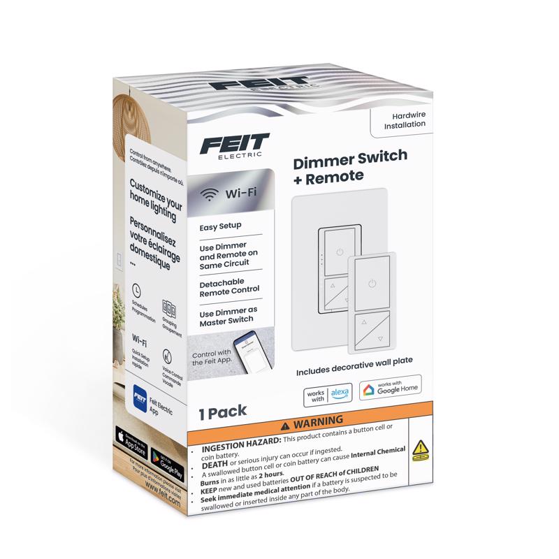 Feit Electric 200/600W Bulb White Hardwired Paddle Smart-Enabled Dimmer Switch - 3019180
