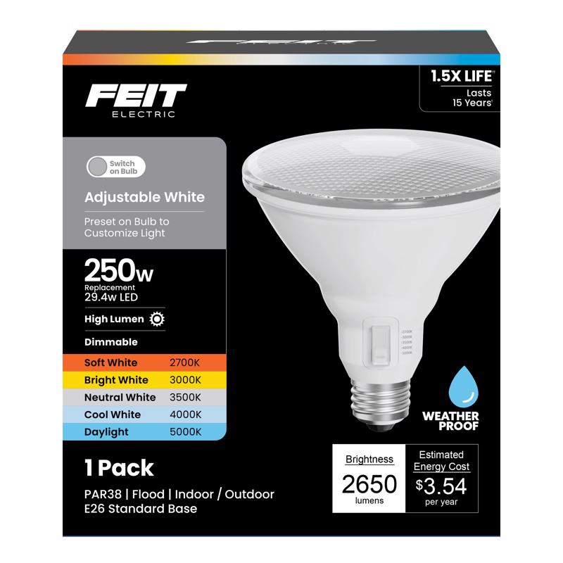 Feit Electric 29.4W 2650 Lumens E26 Base PAR38 Adjustable LED Bulb White - 3018776