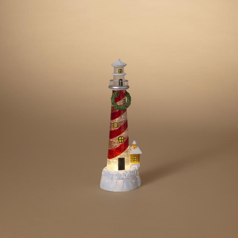 Gerson 9096195 12 in. Lighted Spinning Water Globe Lighthouse Table Decor, Multi Color - Pack of 6