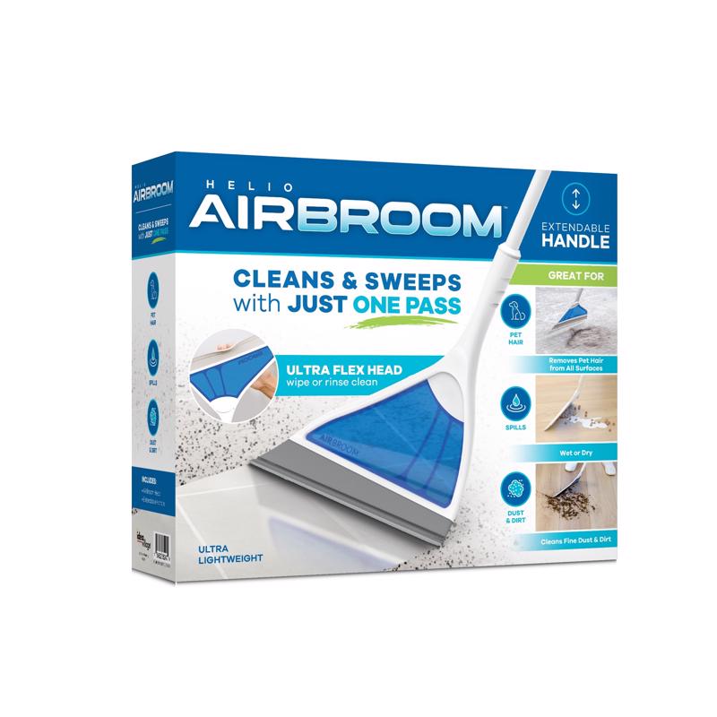 12 in. All Surface Lightweight Silicone Squeegee Pet Hair Broom with Dustpan, White & Blue