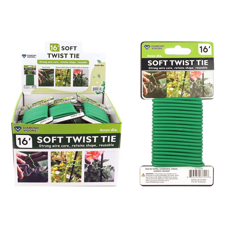 9103435 192 in. Rubber Soft Twist Tie, Green - Pack of 36