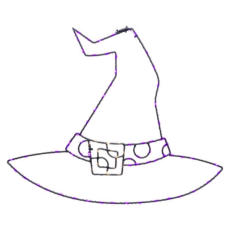 9096722 18.2 in. LED Prelit Illuminated Witch Hat Halloween Decor, Purple - 90 Count - Pack of 8