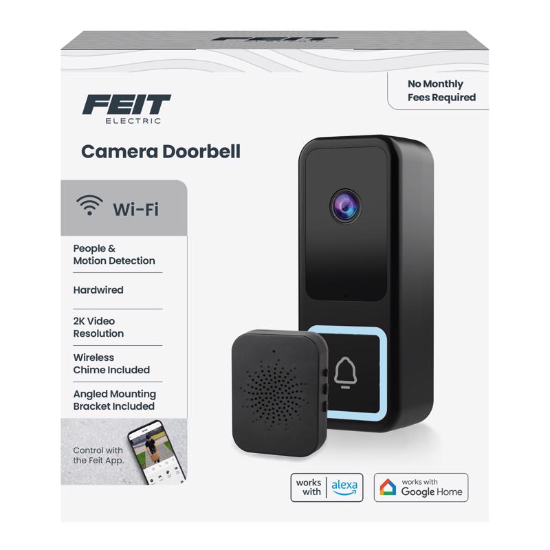 3018871 Plastic Wireless Smart-Enabled Video Doorbell, Black