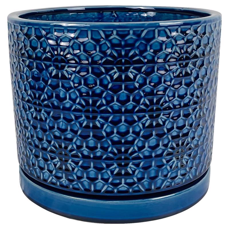 Border Concepts 7039253 10 in. Ceramic Amelia Flower Pot, Blue