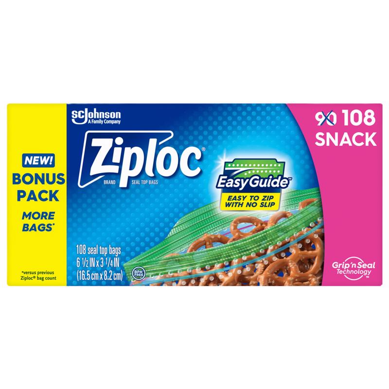 Picture of Ziploc 6086221 Grip N Seal Technology Clear Snack Bag - 108 per Pack - Pack of 12