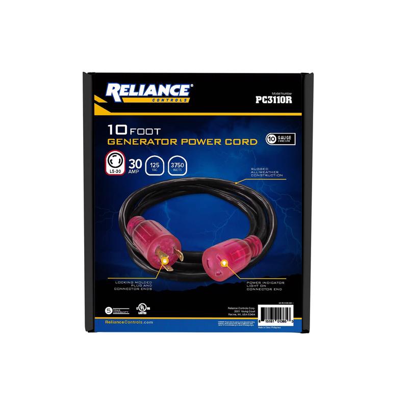 Picture of Reliance Controls 3019407 10 ft. 125V 10-3 SJTW L Generator Power Cord