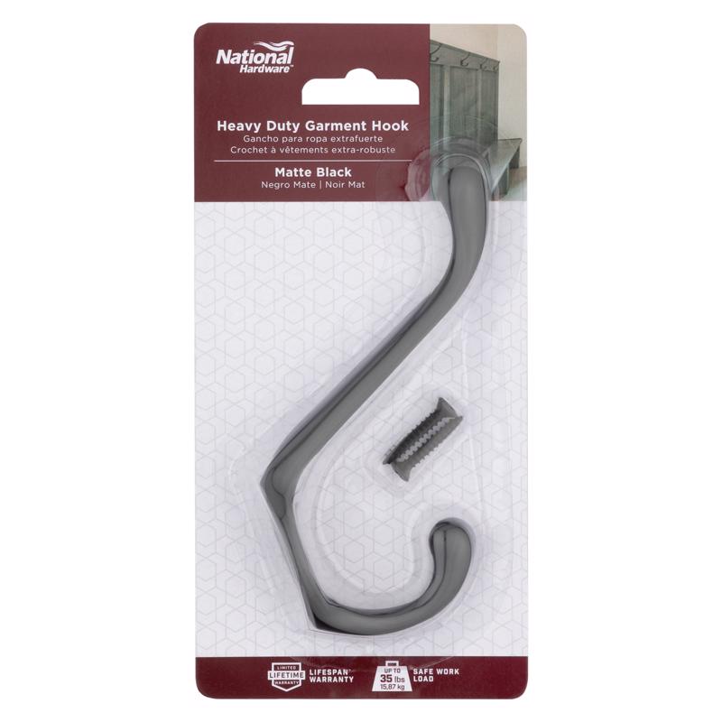 Picture of National Hardware 5060140 3.30 in. Medium Matte Black Metal Heavy Duty Garment Hook - 35 lbs - Pack of 4