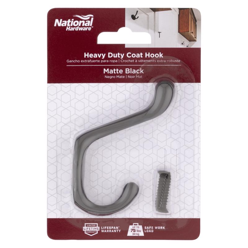 Picture of National Hardware 5060149 4.59 in. Medium Matte Black Metal Heavy Duty Coat & Hat Hook - 75 lbs - Pack of 5