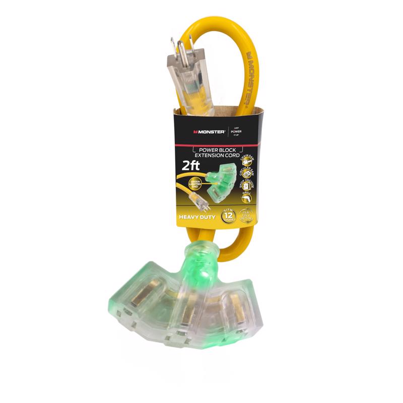 Picture of Monster 3018454 2 ft. Just Power It Up Outdoor Extension Cord&#44; Yellow - 12-3 SJTW