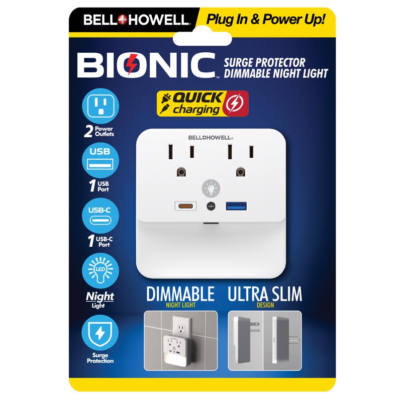 Picture of Bell & Howell 6074888 Bionic Residential Plastic Grounding Plug with Night Light Non-NEMA&#44; White