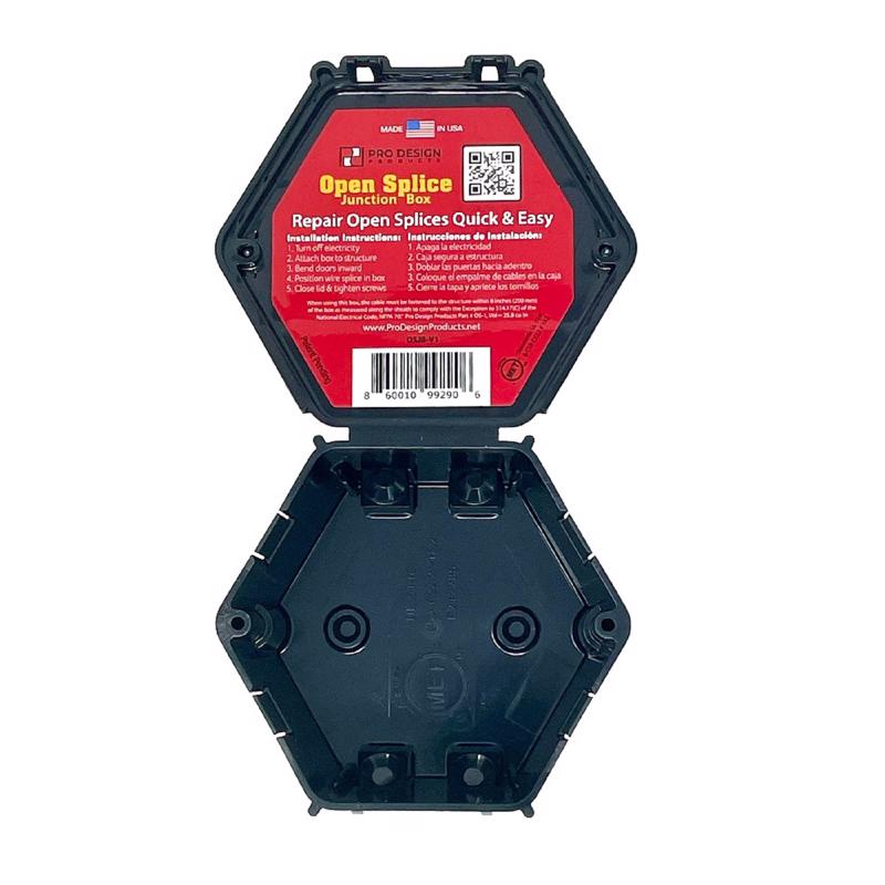 3018001 25.8 cu in. Open Splice Old Work Octagon Plastic 4 Gang Junction Box - Black