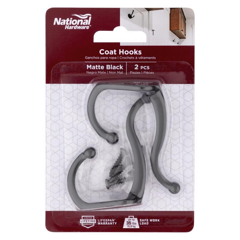 5060772 6.69 in. Matte Black Medium Steel Coat Hat Hook - 35 lbs