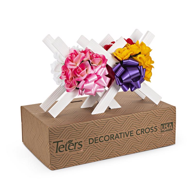 9100187 24 in. Cross with Bouquet Cemetery Wood Grave Decor, Pack of 8