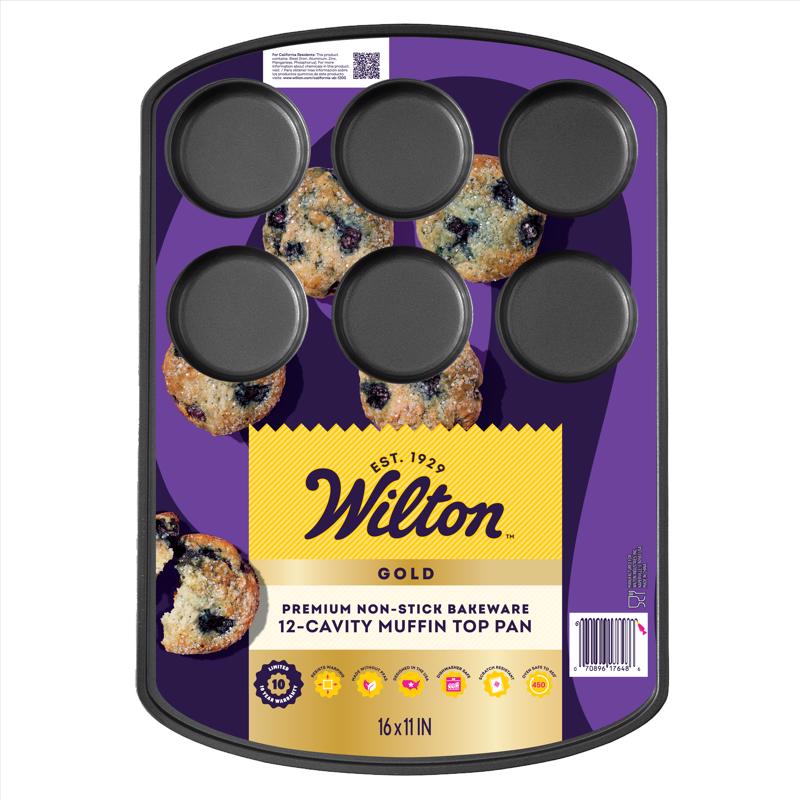 Picture of Wilton 6088772 11 x 16 in. Gold 12-Cavity Top Muffin Pan, Black