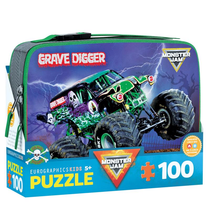 9113407 Grave Digger Monster Jam Lunch Bag Jigsaw Puzzle, Multi Color - 100 Piece
