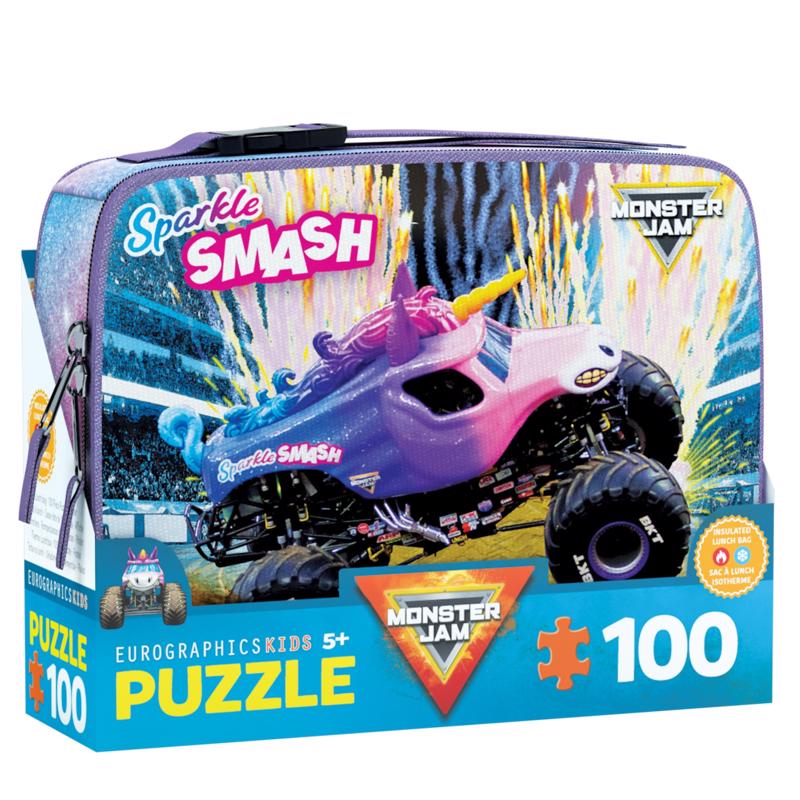 9113406 Sparkle Smash Monster Jam Lunch Bag Jigsaw Puzzle, Multi Color - 100 Piece