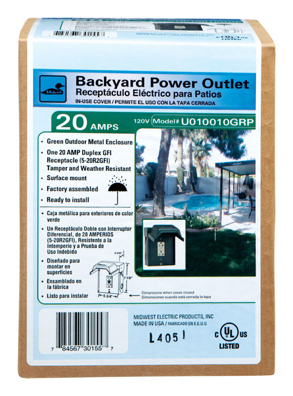 3500303 Midwest 20 amp 120 V 0 Space 0 Circuits Surface Mount Power Outlet Box