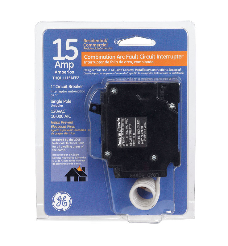 Combination Circuit Breaker, THQL Series, 15A, 1 Pole, 120/240V AC, 10kA at 120/240V AC