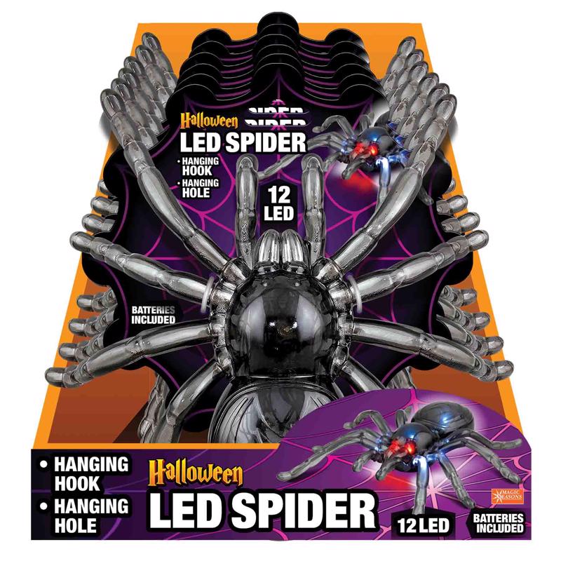 9106779 8 in. Multicolored LED Halloween Spider - Pack of 6