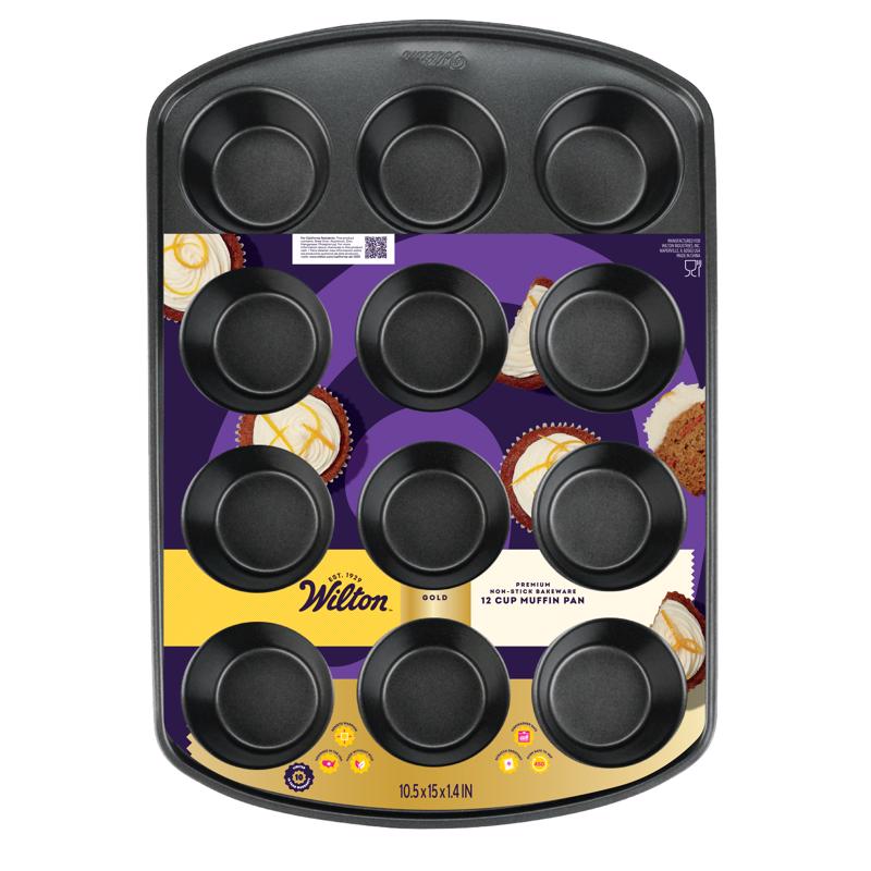 Picture of Wilton 6089613 15 x 11 in. Gold Muffin Pan, Black