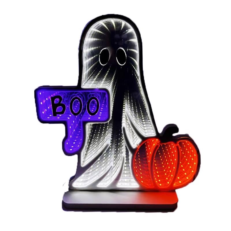 9106317 12 in. Orange LED Prelit Ghost Halloween Decoration - 149 Count