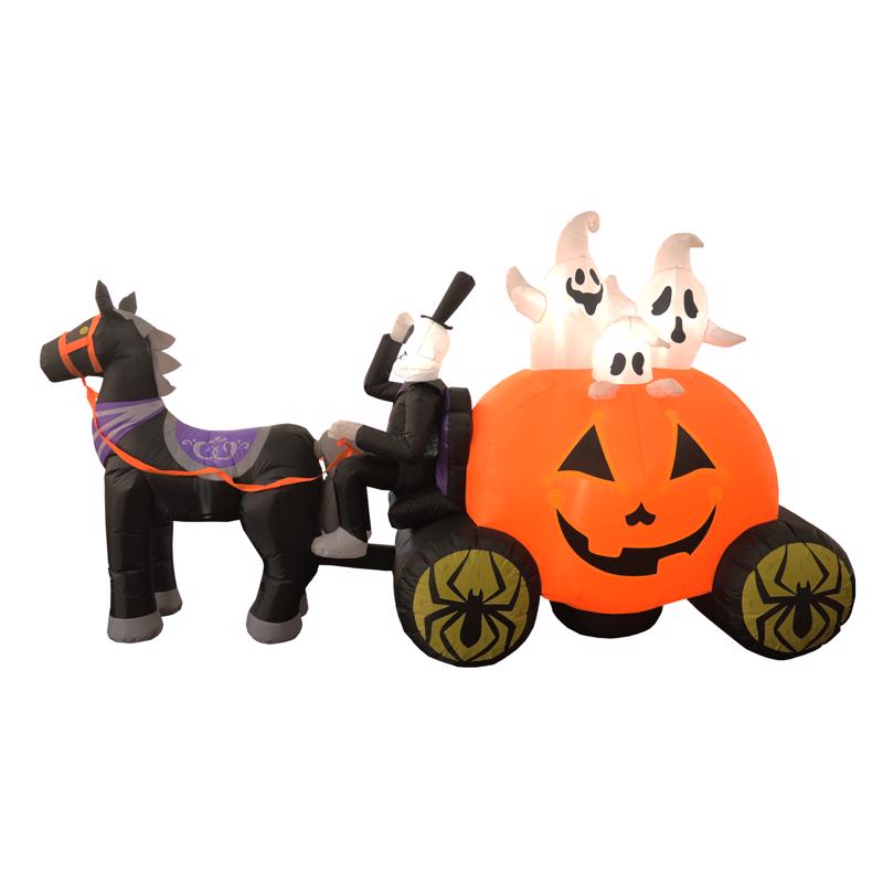 9106471 10 ft. LED Prelit Ghosts In Pumpkin Horse Drawn Carriage Inflatable
