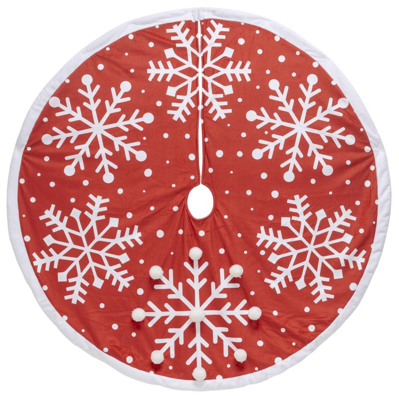 9106281 Red & White Large Snowflake Printed Tree Skirt - Pack of 4