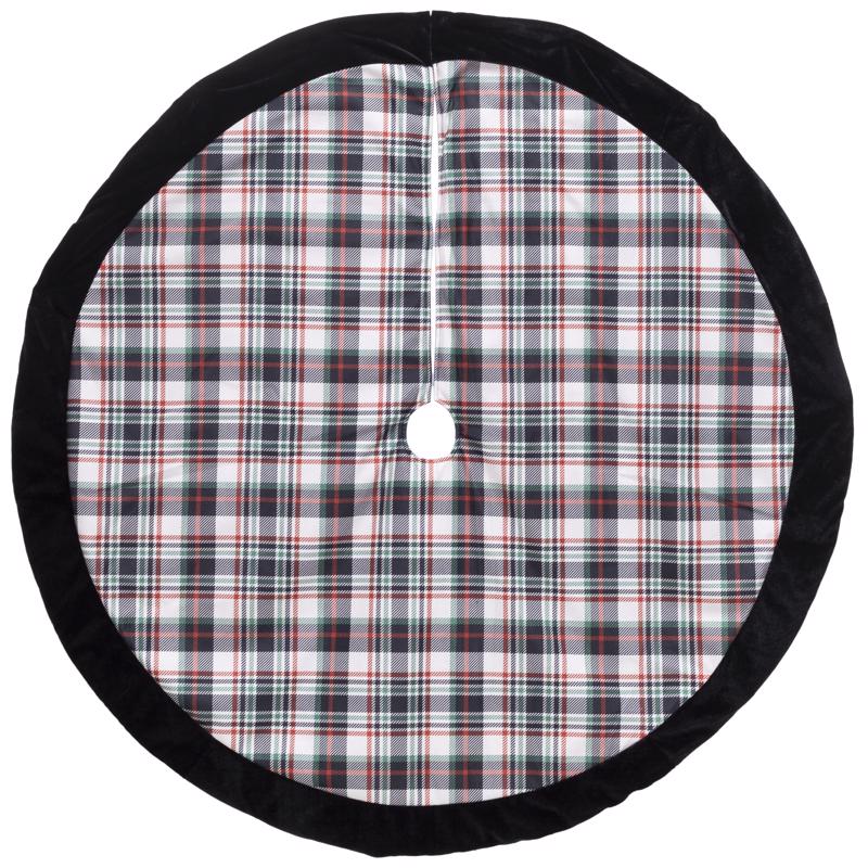 9106276 Cream & Black Plaid Print Tree Skirt - Pack of 4