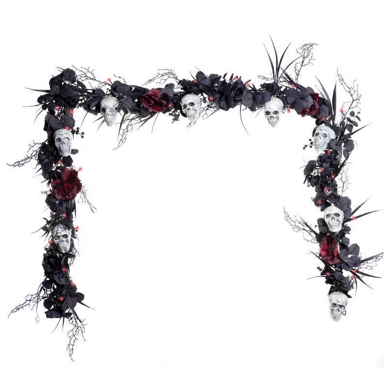 9106908 9 ft. Red LED Skull Garland Halloween Decor - 50 Count
