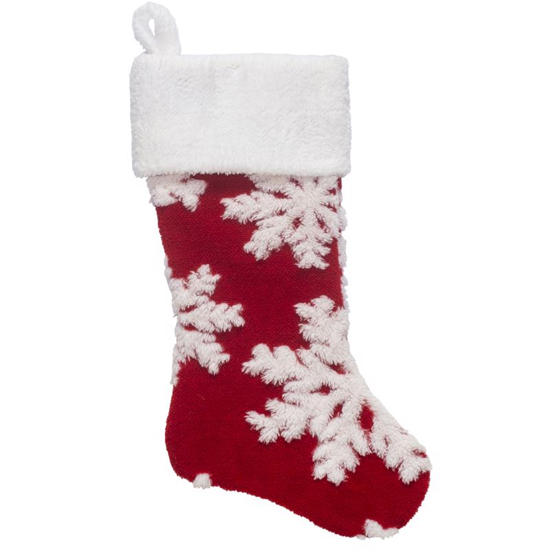 9106290 20 in. Red & White Snowflake Jacquard Christmas Stocking