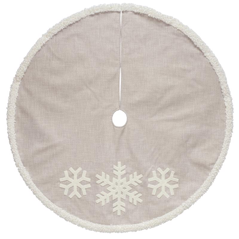 9106283 Tan Linen with Snowflakes Tree Skirt - Pack of 4