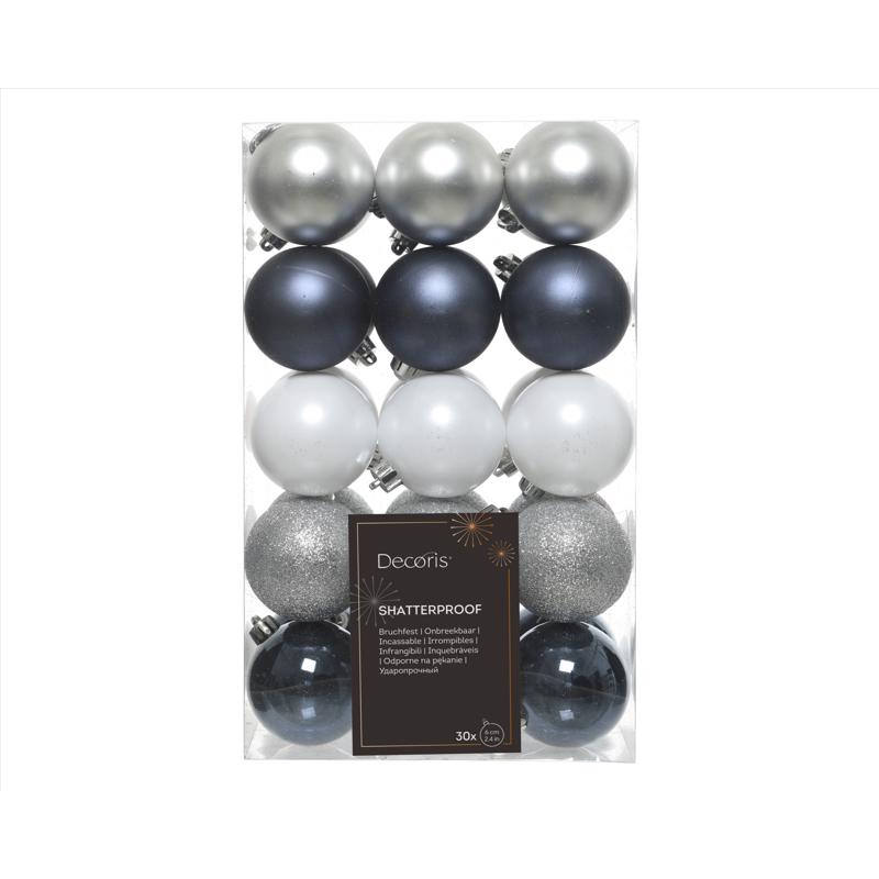 9107259 Decorous Blue, Silver & White Shatterproof Ornaments