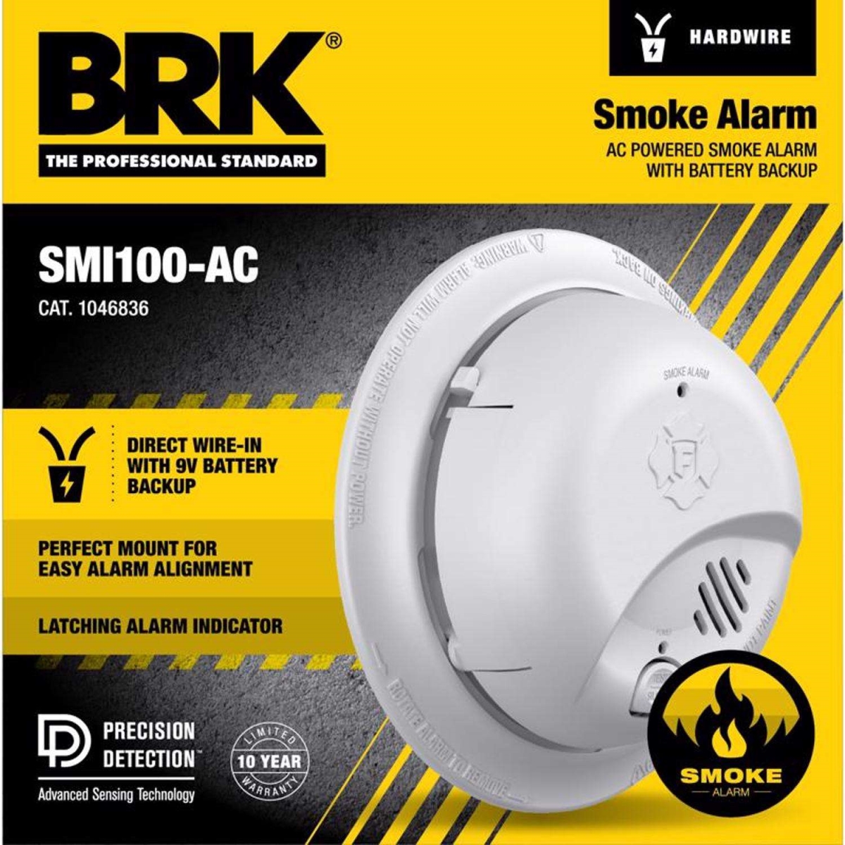 Smoke Alarm, Battery Backup, Incl 9V Battery, Easy Adapter Plug, Battery, 85 dB, Ionization Sensor