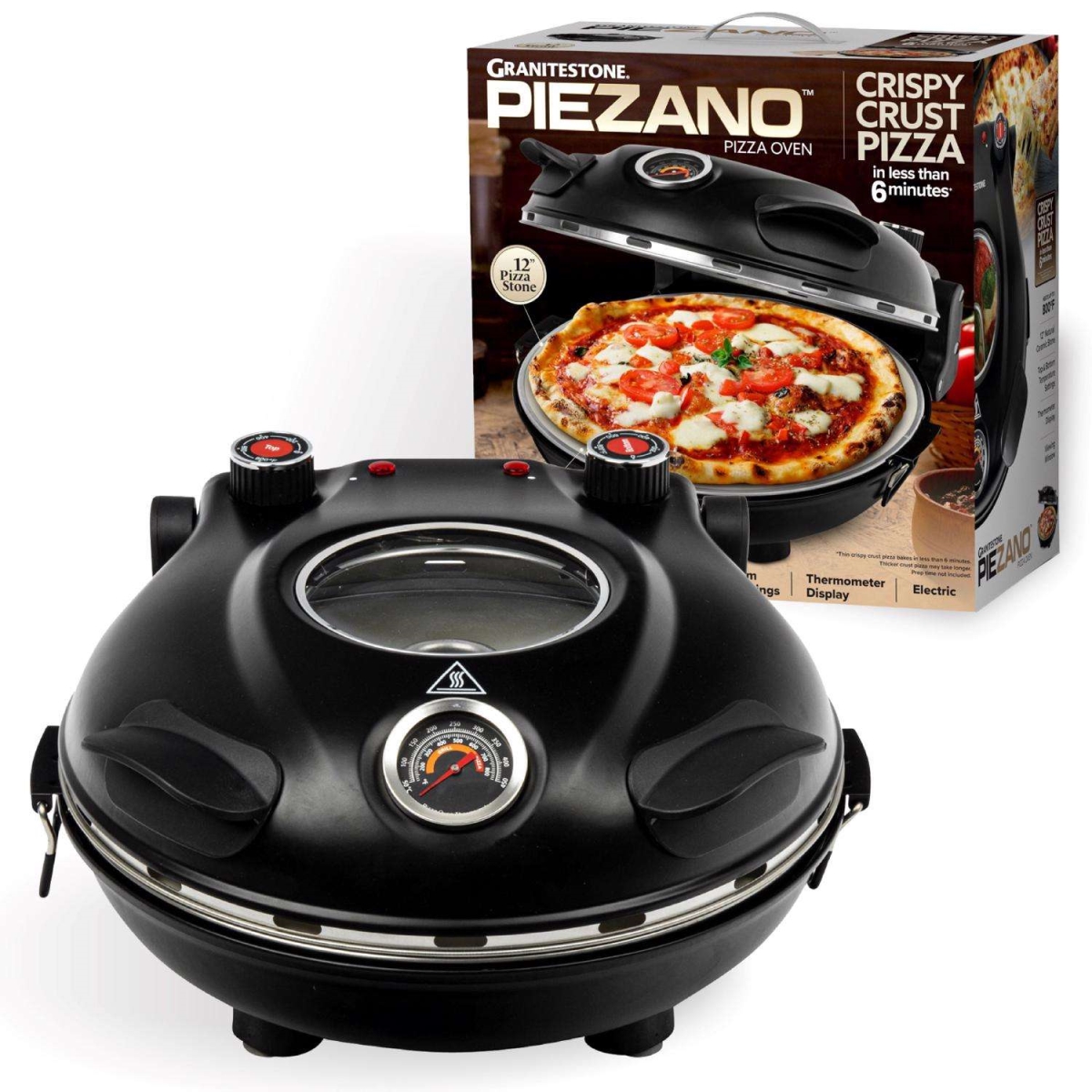 Picture of E Mishan & Sons 6074495 Granitestone Piezano Matte Black Electric Pizza Oven