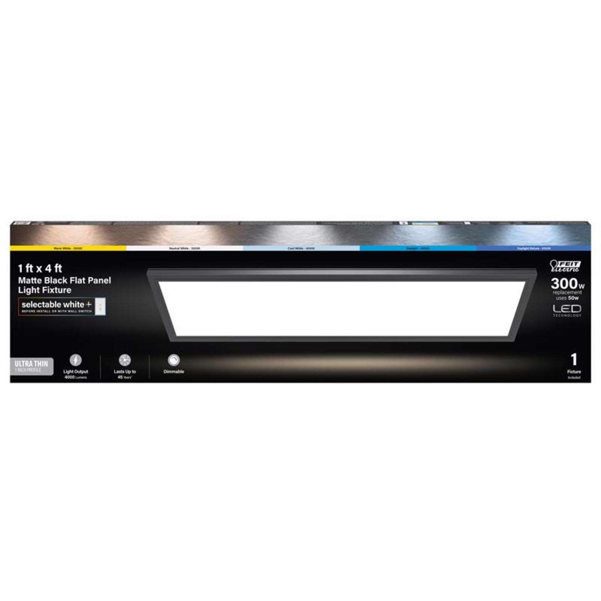 3018764 0.9 x 12.1 x 47.3 in. Matte Black & White LED Flat Panel Light Fixture