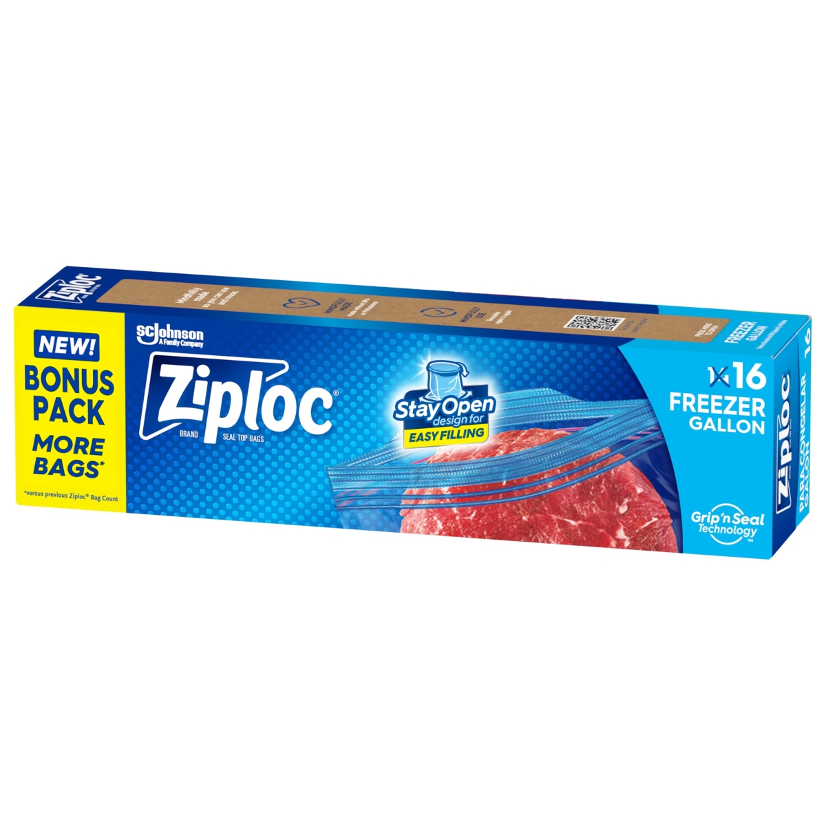 Picture of Johnson SC & Sons 6086220 Stay Open Design Ziploc Gallon Food Storage Freezer Bags - Pack of 16